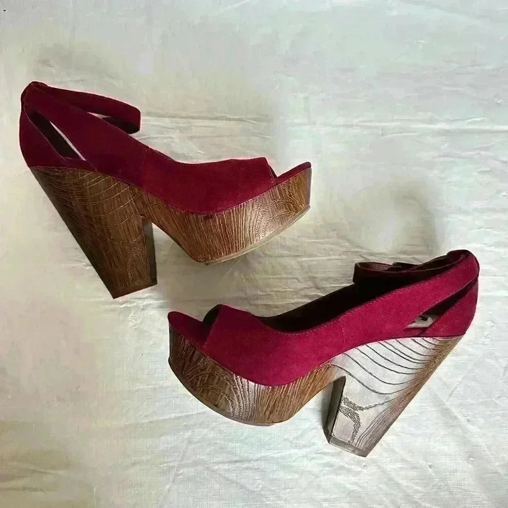 G by Guess Sandals Womens 8.5 Strappy Platform Chunky Heel Dark Burgundy - Picture 8 of 9
